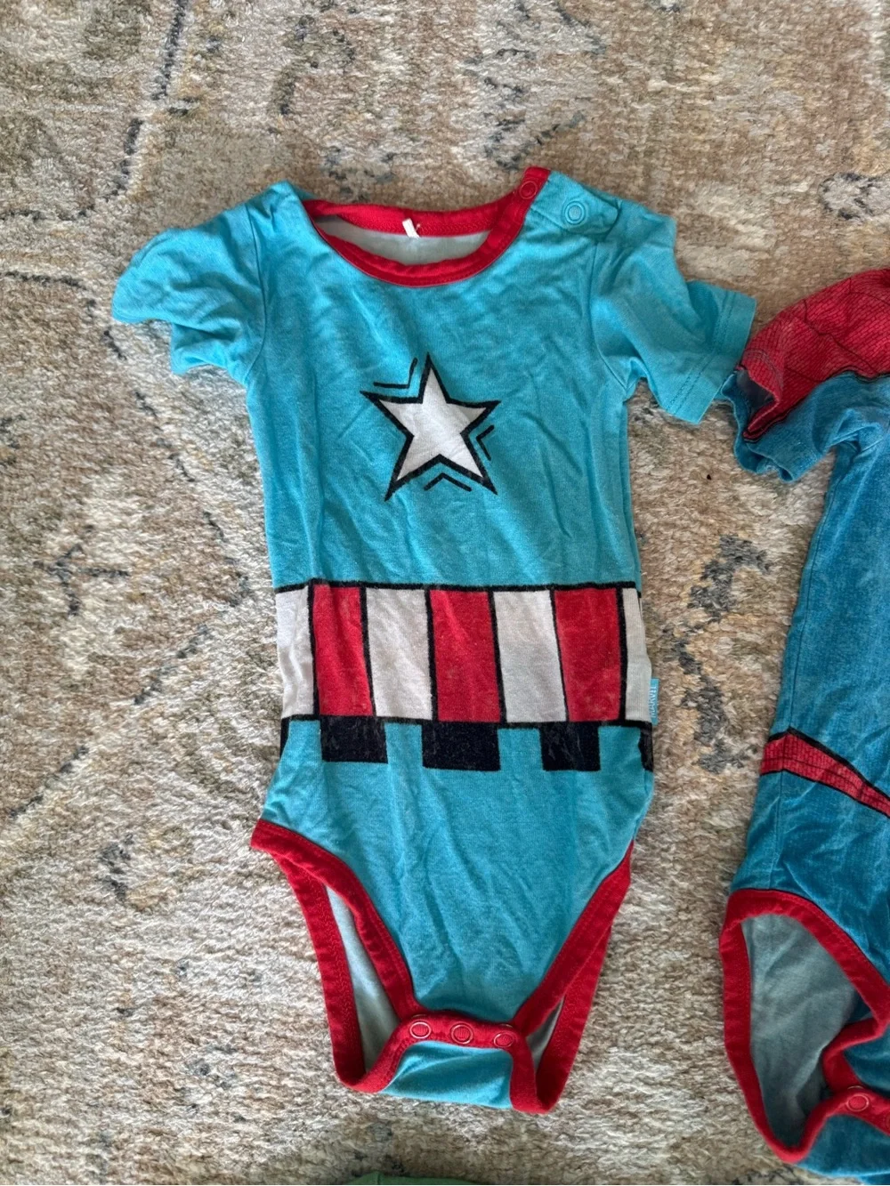 3 Posh peanut Marvel Superhero Bodysuits- Spider-Man, hulk, captain America 12mo